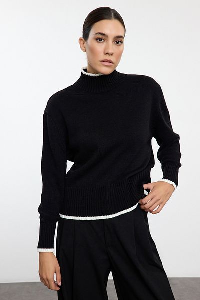 Trendyol Collection Pulover negru cu croială largă - Colorblock, TWOAW25KZ00187