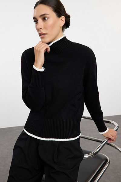 Trendyol Collection Pulover negru cu croială largă - Colorblock, TWOAW25KZ00187