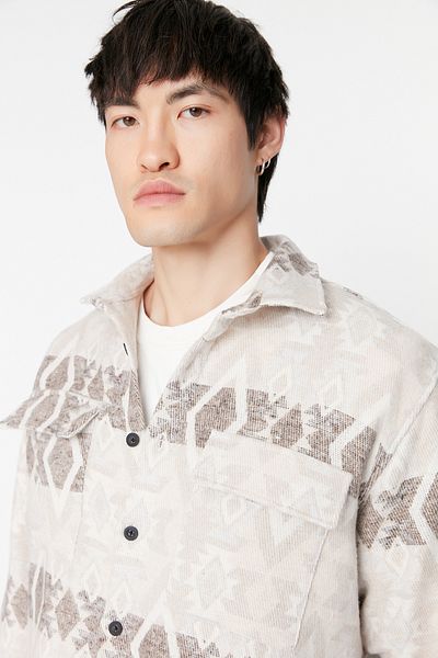 Trendyol Collection Ecru Unisex Regular Fit Double Pocket Clamshell Ethnic Winter Lumberjack Jacket Shirt TMNAW23GO00119