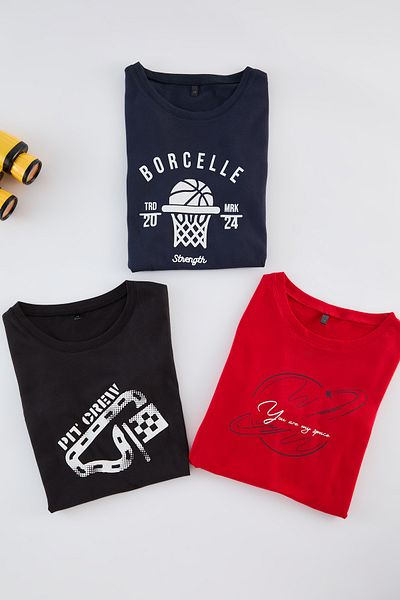 TRENDYOLKIDS Red-Indigo-Black 3-Piece Printed Cotton T-Shirts for Boys Tkdaw25Ts00012