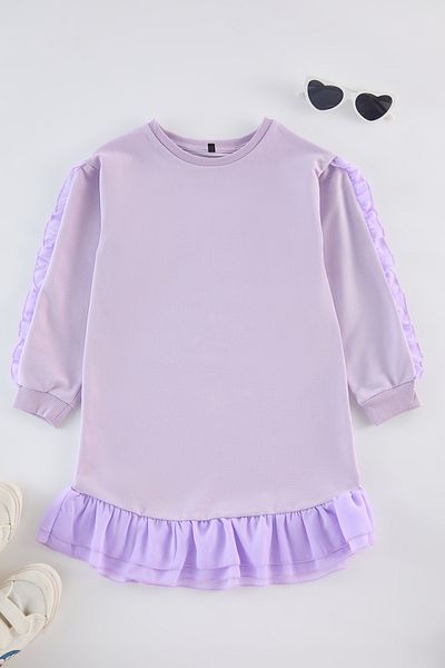 TRENDYOLKIDS Lilac dívčí midi obyčejné pletené šaty Tkdaw25El00021