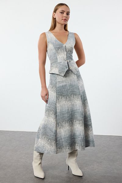 Trendyol Collection Rugalmas Tweed kiszélesedő Midi szoknya - tarka, TWOAW25ET00049