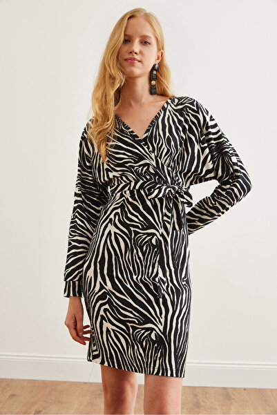 Olalook Γυναικείο φόρεμα με μαύρη σουέτ ζώνη με στάμπα Zebra - ELB- 19002249