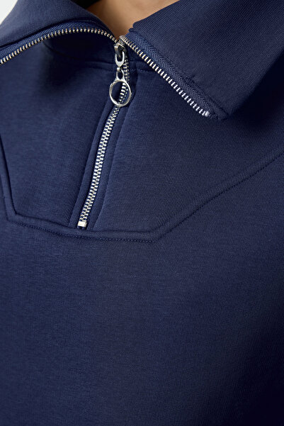 Trendyol Collection Indigo Fleece mikina na zipVersize - tlustá uvnitř Twoaw23sw00091