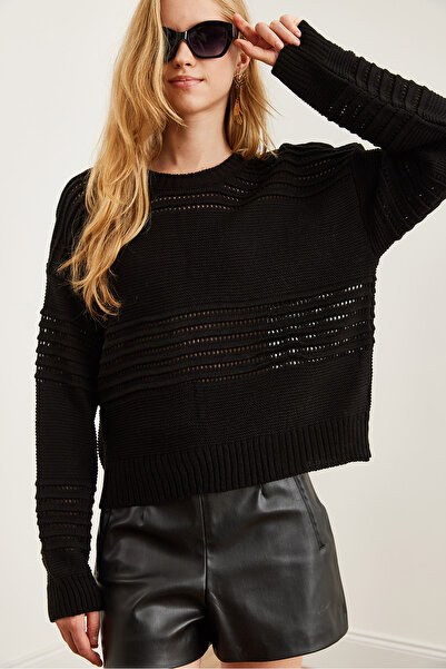 Olalook Pulover negru din tricotaje - Detaliu dungi, texturat KZK- 19000808