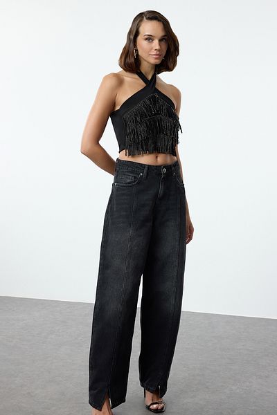 Edit by Trendyol Μαύρη Πλεκτή Μπλούζα Oversize TWOSS24BZ00612