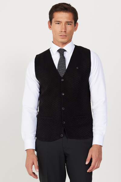 ALTINYILDIZ CLASSICS Μαύρο ανδρικό πλεκτό γιλέκο με λαιμόκοψη V - Standard Fit