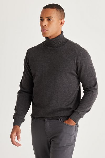 ALTINYILDIZ CLASSICS Men's Anthracite Full Turtleneck Cotton Knitwear Sweater - Standard Fit