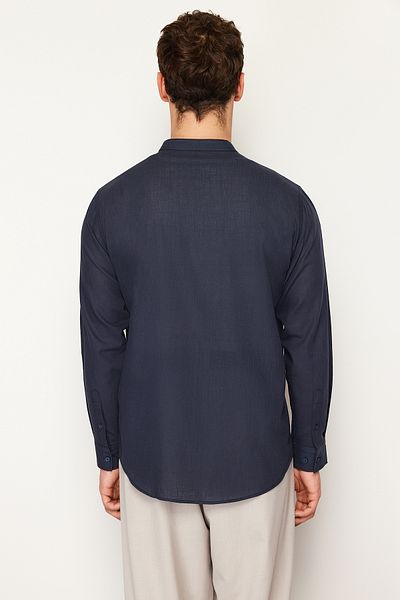 Trendyol Collection Μπλε ναυτικό κεντημένο γιακά 100% βαμβακερό πουκάμισο - TMNSS24GO00009