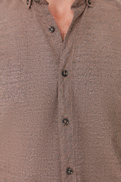 Trendyol Collection Zimní velbloudí Slim Fit košile – límec na knoflíky TMNAW20GO0094