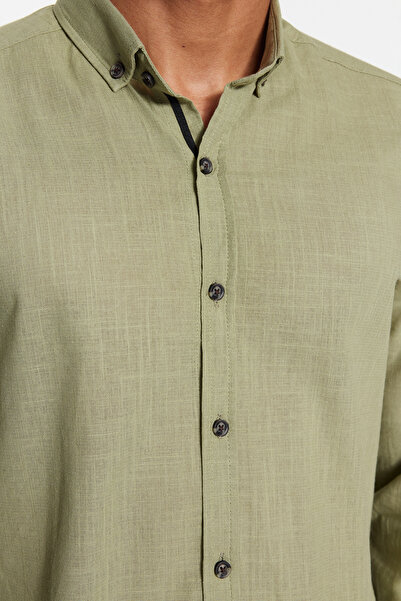 Trendyol Collection Khaki Slim Fit Epaulettes Shirt - Long Sleeve, 100% Cotton, TMNSS20GO0189