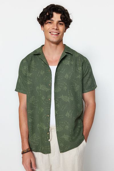 Trendyol Collection Λινό πουκάμισο Khaki Regular Fit Apaş με γιακά TMNSS20GO0443
