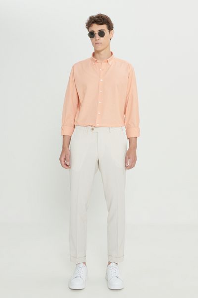ALTINYILDIZ CLASSICS Ανδρικό παντελόνι σε μπεζ Slim Fit Seersucker με μοτίβο από ανθεκτικό τσάκισμα
