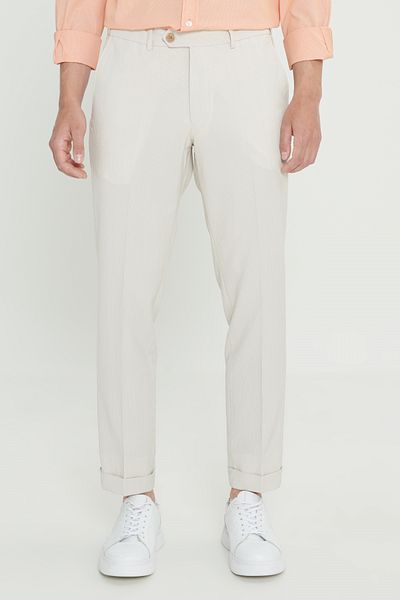 ALTINYILDIZ CLASSICS Ανδρικό παντελόνι σε μπεζ Slim Fit Seersucker με μοτίβο από ανθεκτικό τσάκισμα