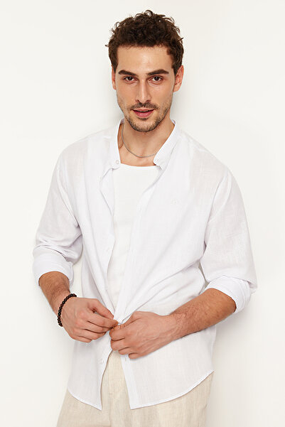 Trendyol Collection Judge gallérral fehér hímzett pamut ing - TMNSS24GO00009