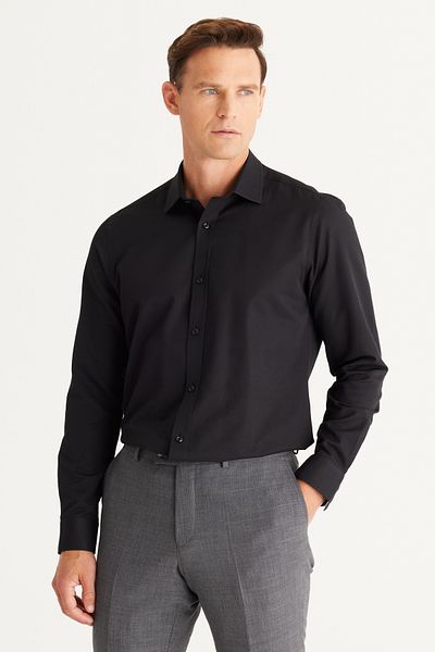 ALTINYILDIZ CLASSICS Μαύρο Slim Fit Βαμβακερό Ανδρικό Πουκάμισο - Dobby