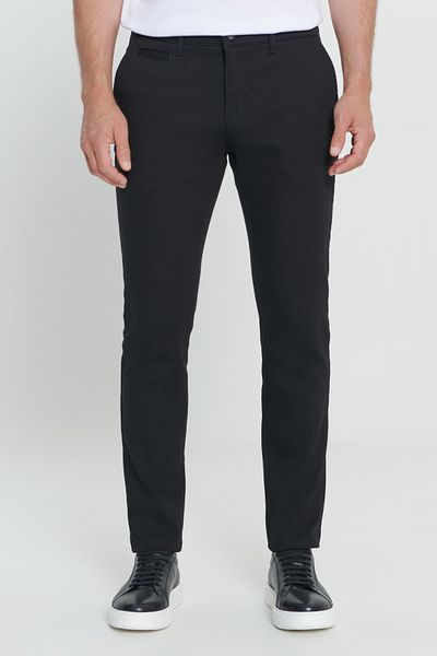 ALTINYILDIZ CLASSICS Black Slim Fit Stretch Cotton Men's Trousers - Side Pocket