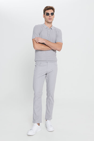 ALTINYILDIZ CLASSICS Ανδρικό γκρι χαλαρό παντελόνι - Cotton Dobby 5 Pocket Greensboro