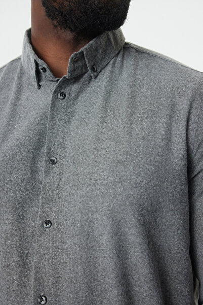 Trendyol Collection Plus Size Gray Flannel Winter Shirt - Button Collar, Regular Fit TMNAW24AX00000