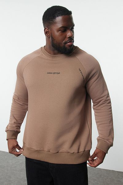 Trendyol Collection Large Size Mink Color Raglan Sleeve Sweatshirt - Text Printed TMNAW25AO00030