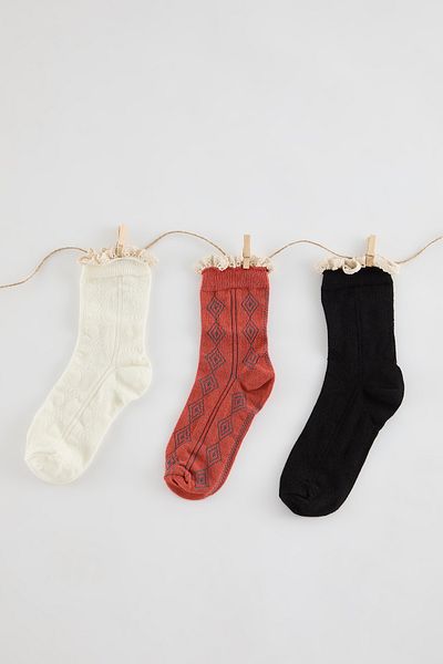 Trendyol Collection Többszínű 3 csomagos jacquard csipke kötött zokni THMAW25CO00002