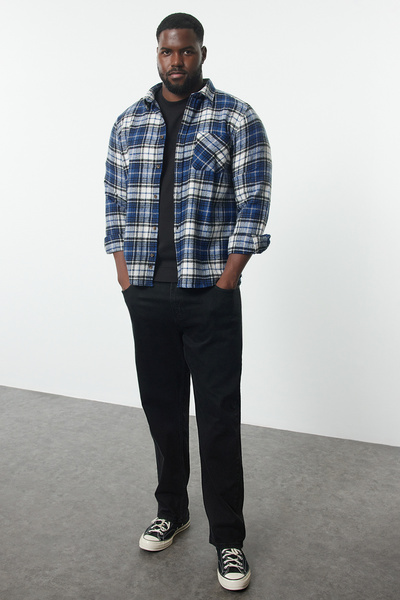 Trendyol Collection Cămașă de iarnă cu imprimeu în carouri Lumberjack Plus Size - Albastru Regular Fit TMNAW25AX00003