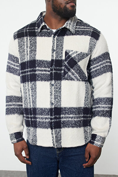 Trendyol Collection Ecru Winter lumBerjack Jacket - Checked Shirt, Plus Size TMNAW25AX00009