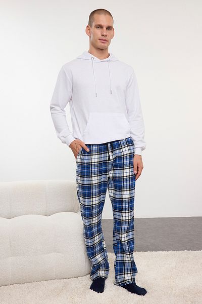 Trendyol Collection Herren-Pyjama-Hose, blau, kariert, reguläre Passform, Holzfäller, gewebt, Unisex, TMNAW25PJ00017