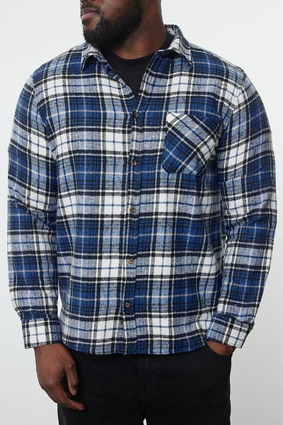 Trendyol Collection Πουκάμισο χειμερινής καρό εκτύπωσης Lumberjack Plus Size - Μπλε κανονική εφαρμογή TMNAW25AX00003