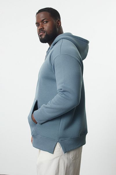 Trendyol Collection Plus Size Blue Hooded Sweatshirt - Oversize Tmnaw25Ao00040