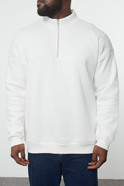 Trendyol Collection Ecru Oversize cipzáras pulóver - nagy méretű TMNAW25AO00028