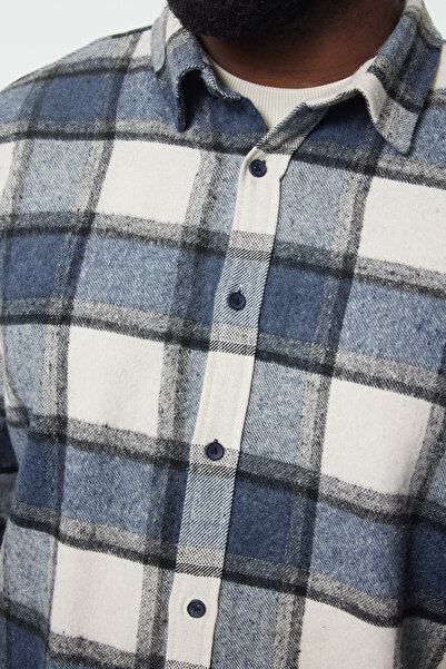 Trendyol Collection Navy Winter Lumberjack Shirt - Checked, Plus Size TMNAW25AX00002