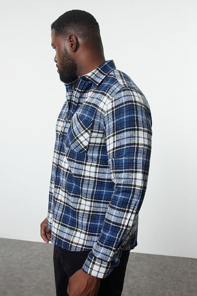 Trendyol Collection Πουκάμισο χειμερινής καρό εκτύπωσης Lumberjack Plus Size - Μπλε κανονική εφαρμογή TMNAW25AX00003