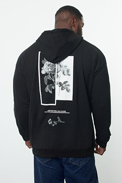 Trendyol Collection Φούτερ με κουκούλα Fleece Oversize - Μαύρο TMNAW25AO00021