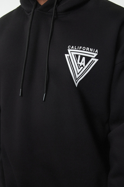 Trendyol Collection Μαύρο φούτερ με κουκούλα μεγάλου μεγέθους/φαρδύ φούτερ με φλις φούτερ TMNAW24AO00026