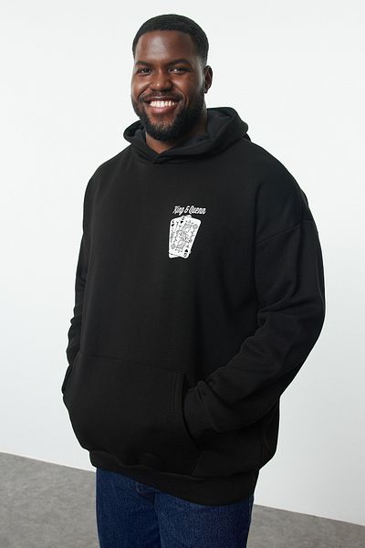 Trendyol Collection Nagy méretű fekete kapucnis oversize pulóver - TMNAW25AO00037