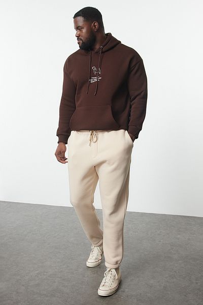 Trendyol Collection Stone Large Size Regular/Normal Cut Rubber Leg Jogger Fleece Sweatpants Tmnaw24Aj00002