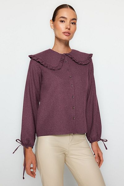 Trendyol Collection Cămașă țesătă burgundă cu rever mare - TWOAW21GO0677