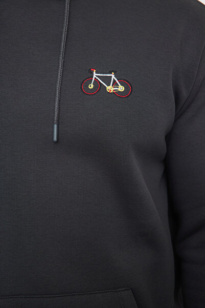 Trendyol Collection Anthracite Hooded Fleece Large Size Sweatshirt - Regular Fit Tmnaw25Ao00007
