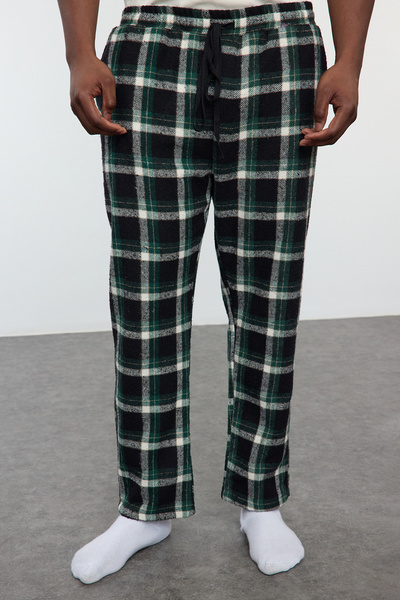 Trendyol Collection Ανδρικό μαύρο καρό κανονικό υφαντό πάτο πιτζάμα συν μέγεθος TMNAW25IA00000