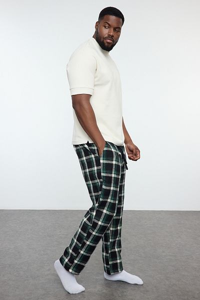 Trendyol Collection Herren-Pyjamahose, schwarz, kariert, reguläre Passform, gewebt, große Größe, TMNAW25IA00000