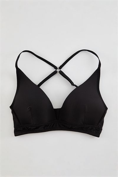 Trendyol Collection Pletená podprsenka s vycpávkou Micro Cut Rope Strap Free - Black Thmss24Su00020
