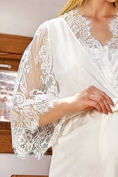 Cossy By Aqua 24161 Set de pijama de catifea de maternitate pentru femei-crem