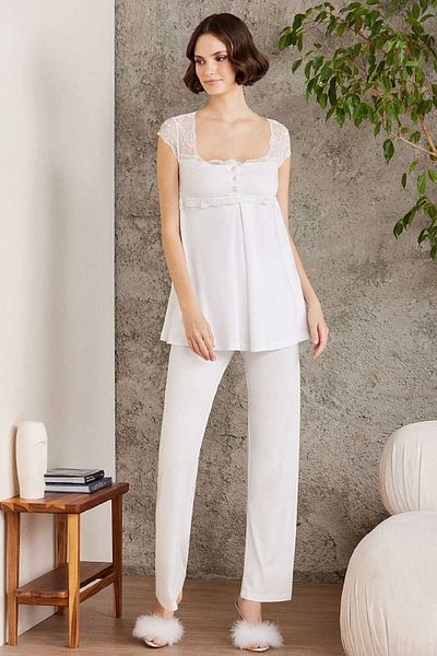 Pierre Cardin 2805 طقم بيجامة للحوامل مع رداء حمام- إكرو