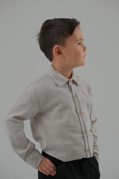 ASG TEKSTİL Boy's Shirt - Ecru Melange, Long Sleeve