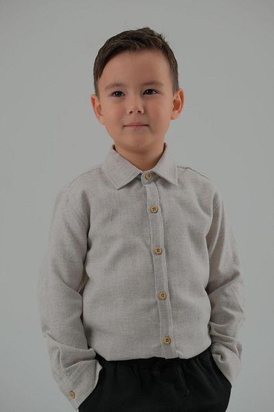 ASG TEKSTİL Boy's Shirt - Ecru Melange, Long Sleeve