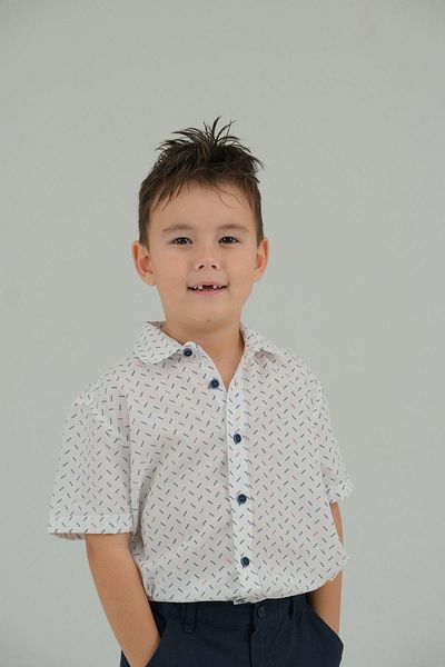 ASG TEKSTİL White and Red Striped Short Sleeve Shirt for Boy