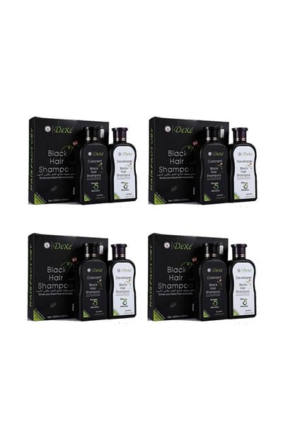 Dexe 200 ml and 200 ml Black Hair Dye Shampoo - 4-Piece Advantage Set