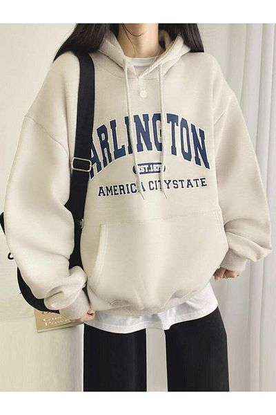 AFROGİYİM Dámská bavlněná mikina s kapucí Arlington American City State Printed