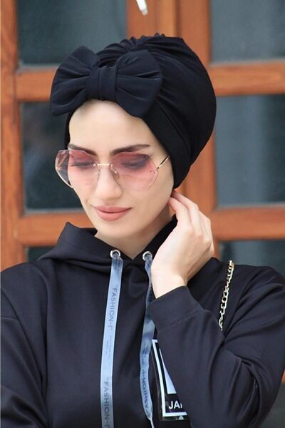 tessetür Bone diyarı Fiyonklu Çift Yönlü Bone Siyah